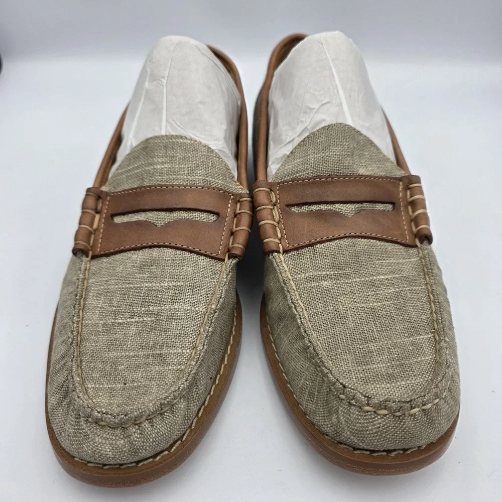 G.H. Bass Weejuns Larson Loafer Tan Beige Canvas Brown Leather Shoes 9.5 D Men's